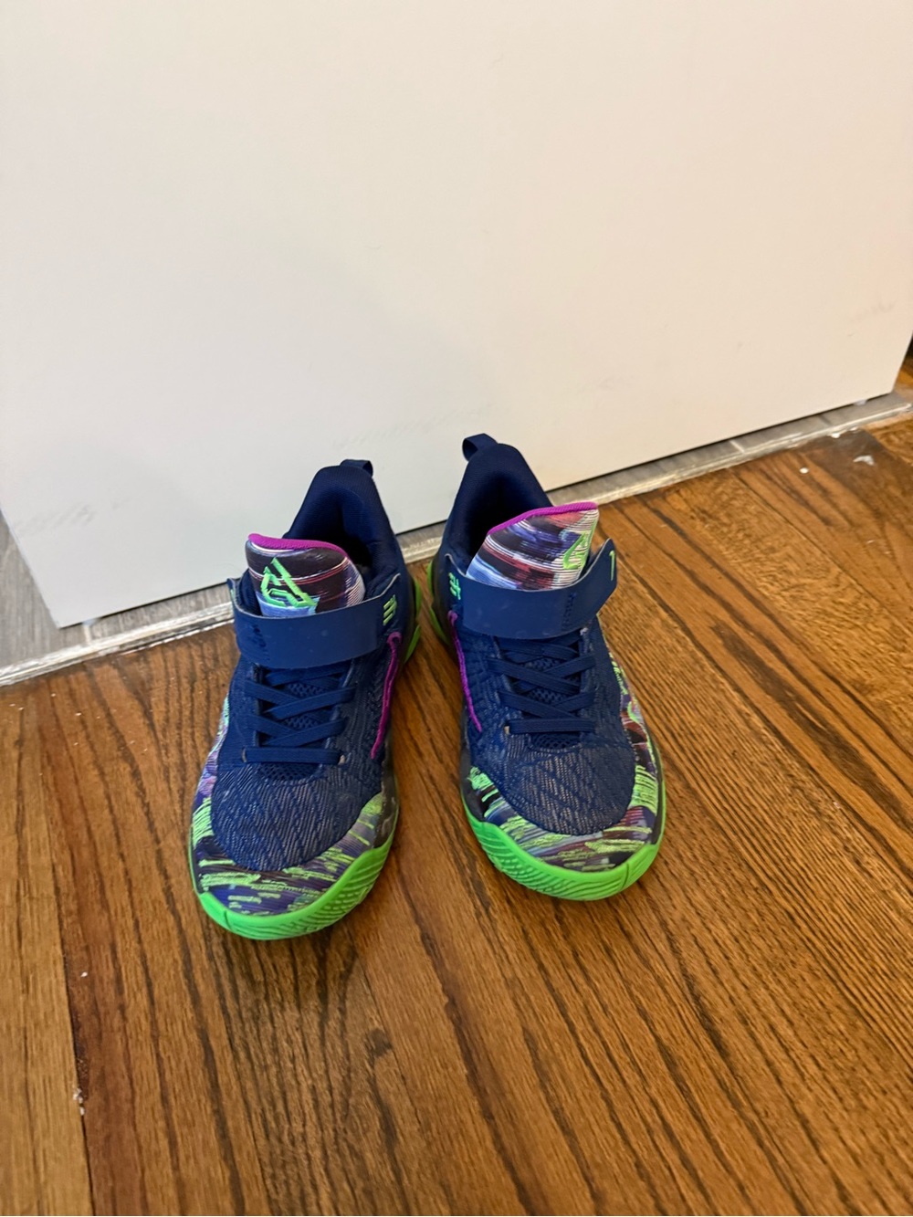 Nike Kids Navy Sneakers with Neon Green & Purple Accents